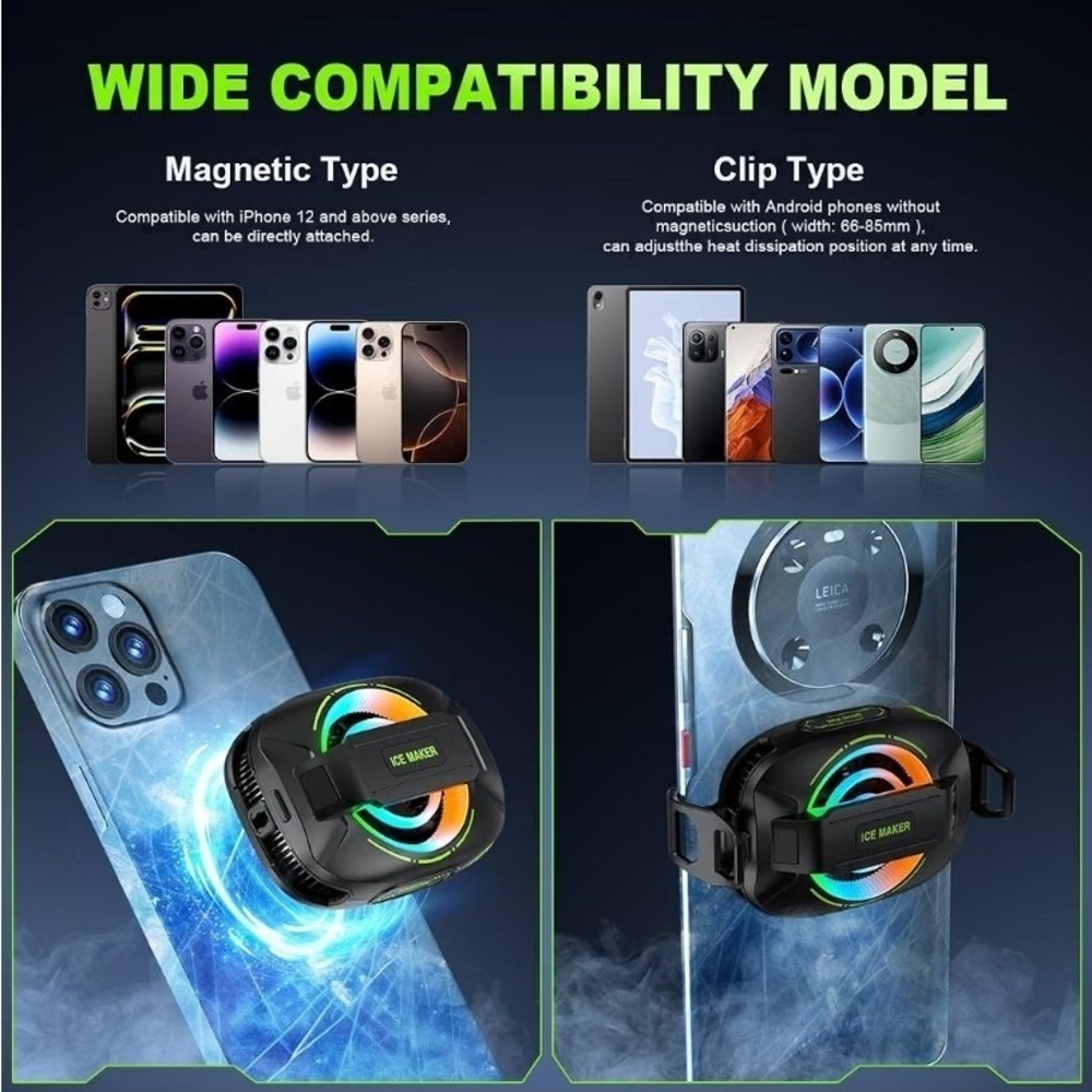 Wireless Phone Cooler for iPhone Android RGB Light Wireless Charging Cooling Fan - Picture 6 of 7